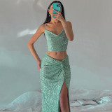 Sequin Camisole Slit Skirt Temperament Sequin Dress