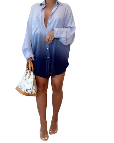 Tie Dye Ombre Fashion Cardigan Long Sleeve Dress Shirt
