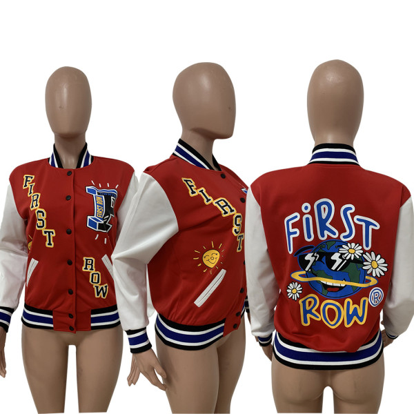 Women's Zip Up Fashion Print Panel Web Jacket