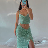 Sequin Camisole Slit Skirt Temperament Sequin Dress