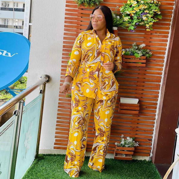 Plus Size Women's Two Piece Fashion Print Casual Lapel Suit
