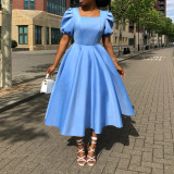 Plus Size Women's Solid Color Fashion Evening Dress Puff Sleeve Dress