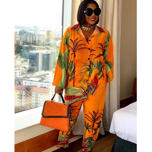 Plus Size Casual Women's Two Piece Printed Plaid Loose Suit