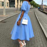 Plus Size Women's Solid Color Fashion Evening Dress Puff Sleeve Dress