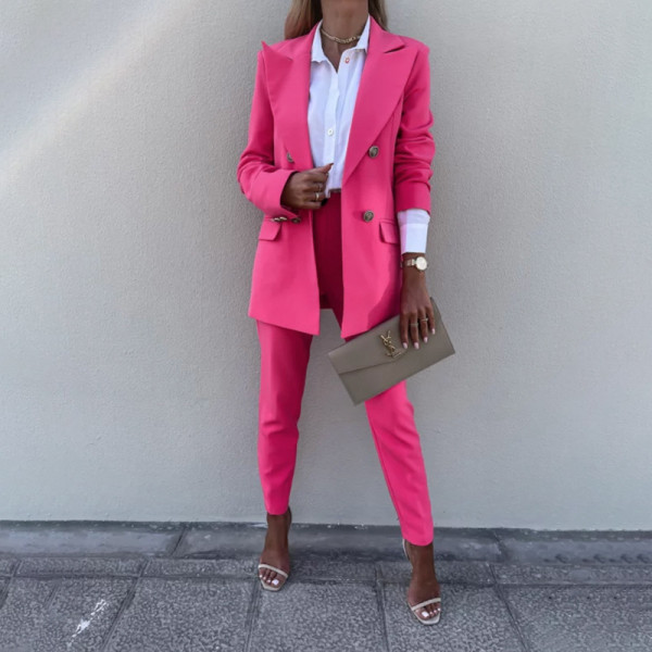 Solid color temperament suit two-piece fashion casual trousers suit