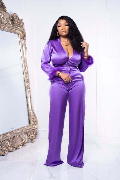 Stretch smooth satin strappy lapel straight set