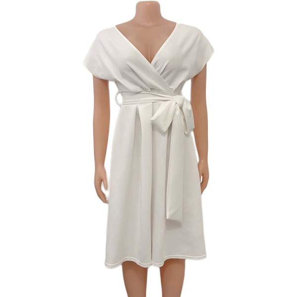 V-neck pleated waist strap sexy dress dress skirt