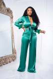 Stretch smooth satin strappy lapel straight set