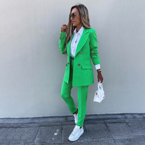 Solid color temperament suit two-piece fashion casual trousers suit