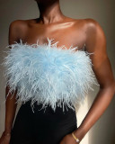 Fashionable Fluffy Multicolor Fur Tube Top Versatile Top