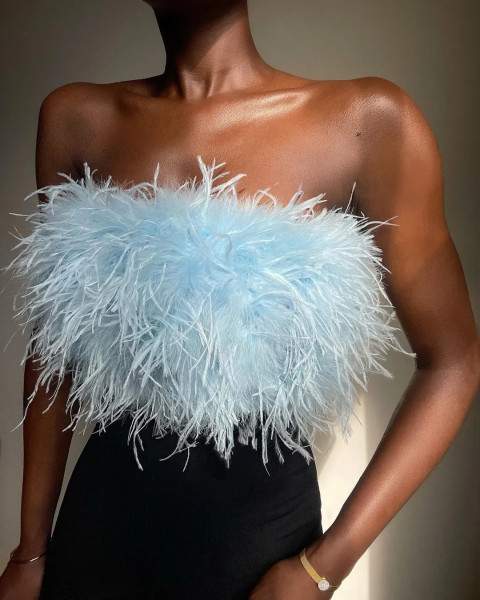 Fashionable Fluffy Multicolor Fur Tube Top Versatile Top