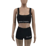Athleisure Letter Print Tank Top High Waist Shorts Two-Piece Set