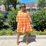 Fashionable and fresh big polka dot loose round neck mid-sleeve pleated dress