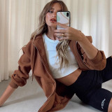 Solid Color Hooded Loose Women's Zip Cardigan Urban Casual Long Sleeve Sweater