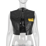 Printed zipper stitching street hipster vest