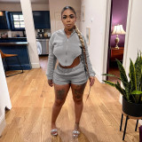 Hooded Zip Panel Long Sleeve Sports Fashion Pant Set