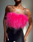 Fashionable Fluffy Multicolor Fur Tube Top Versatile Top