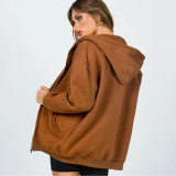 Solid Color Hooded Loose Women's Zip Cardigan Urban Casual Long Sleeve Sweater