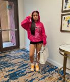 Autumn and winter casual top letter print loose hooded fleece sweater