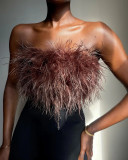 Fashionable Fluffy Multicolor Fur Tube Top Versatile Top