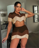Fashion polo shirt wool knitted multicolor slim hip skirt two-piece set