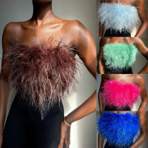 Fashionable Fluffy Multicolor Fur Tube Top Versatile Top Fashionable Fluffy Multicolor Fur Tube Top Versatile Top