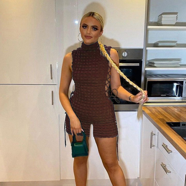 Fashion Round Neck Sleeveless Sexy Tie Cutout Slim Fit Jumpsuit