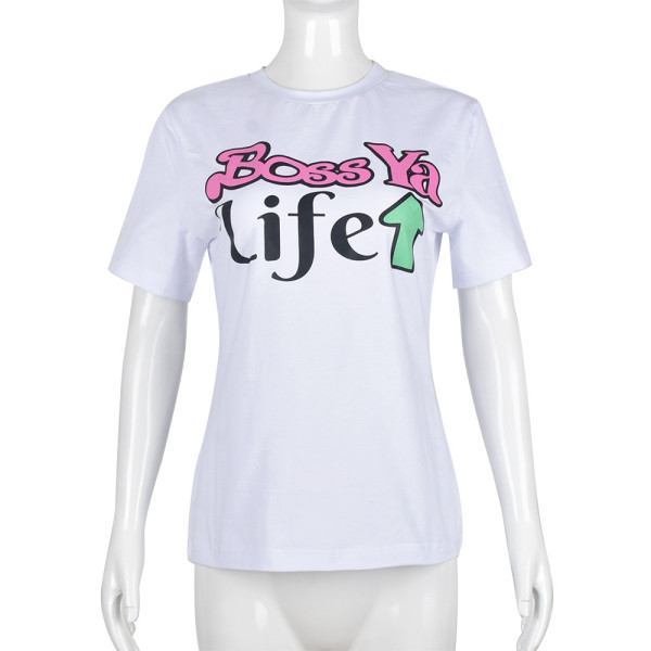 Printed Letter Crew Neck Short Sleeve Street T-Shirt