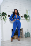 Solid Color Cardigan Tie Knot Long Sleeve Women's Two-piece Fashion Casual Tight Pants Set