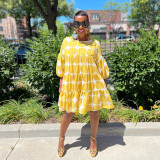 Fashionable and fresh big polka dot loose round neck mid-sleeve pleated dress