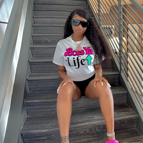 Printed Letter Crew Neck Short Sleeve Street T-Shirt