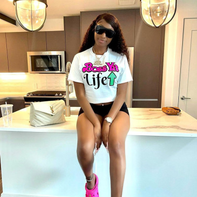 Printed Letter Crew Neck Short Sleeve Street T-Shirt