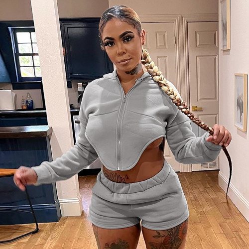 Hooded Zip Panel Long Sleeve Sports Fashion Pant Set