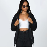 Solid Color Hooded Loose Women's Zip Cardigan Urban Casual Long Sleeve Sweater