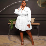 Solid Color Round Neck Single Breasted Women's Blouse Plus Size Women's Long Sleeve Pleated Dress