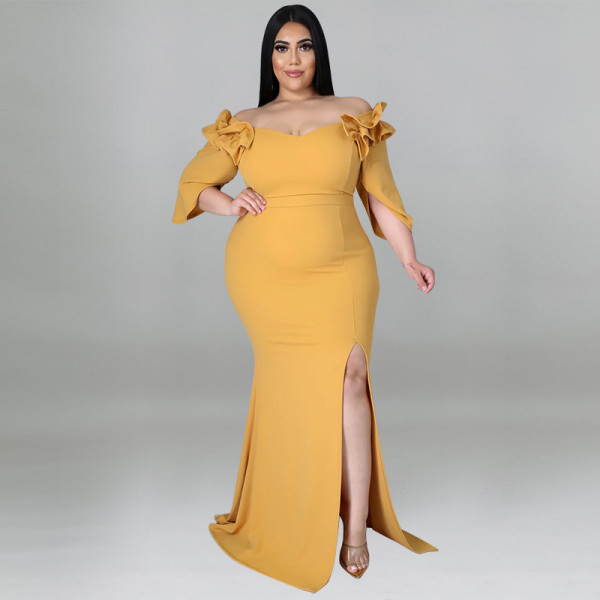 plus size sexy lotus leaf sleeve hip open back dress dress