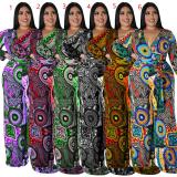 Printed Multicolor Long Sleeve Long Jumpsuit