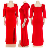 plus size sexy lotus leaf sleeve hip open back dress dress