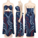 Plus Size Ethnic Print Swing Skirt Two Piece Set