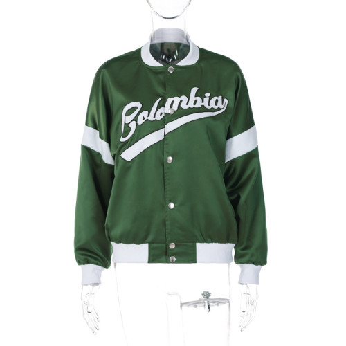 Fashion Casual Cardigan Letter Patch Loose Long Sleeve Top Jacket