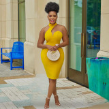 Fashion Women's Solid Color Halter Wrap Chest Sleeveless Off Shoulder Dress