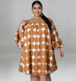 Plus Size Slip Neck Pull Elastic Print Polka Dot Dress