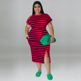 Plus Size Women's Striped Loungewear Multicolor Dress