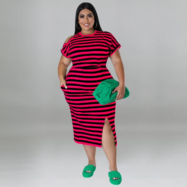 Plus Size Women's Striped Loungewear Multicolor Dress