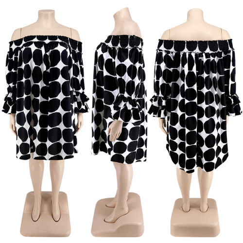 Plus Size Slip Neck Pull Elastic Print Polka Dot Dress