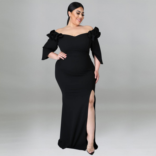 plus size sexy lotus leaf sleeve hip open back dress dress