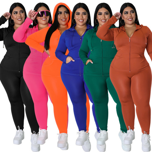 Plus Size Hood Long Sleeve Pants Fashion Casual Set