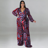 Printed Multicolor Long Sleeve Long Jumpsuit
