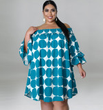 Plus Size Slip Neck Pull Elastic Print Polka Dot Dress