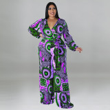 Printed Multicolor Long Sleeve Long Jumpsuit